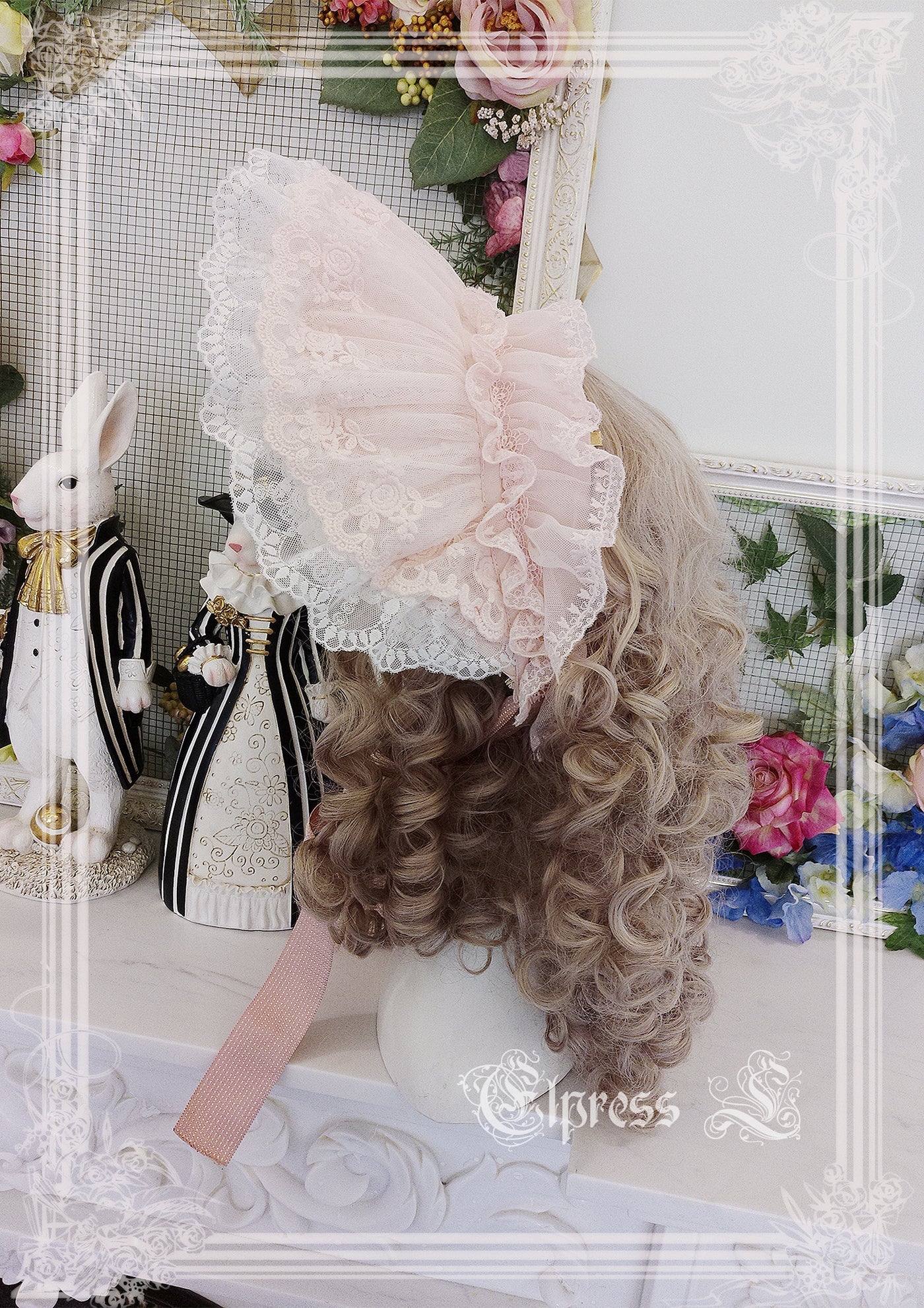Elpress L - Christmas Flower Hairpins Lolita Mesh Veil KC Bonnet