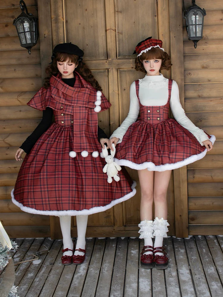 With PUJI - Wish Date - Twins Lolita Fishbone Bust-supporting JSK Winter Scarf-Cape