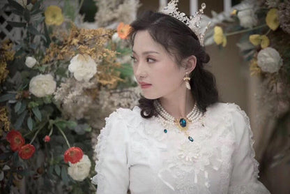 Rose of Sharon - Customized Lolita Pearl Necklace with Gemstone Pendants