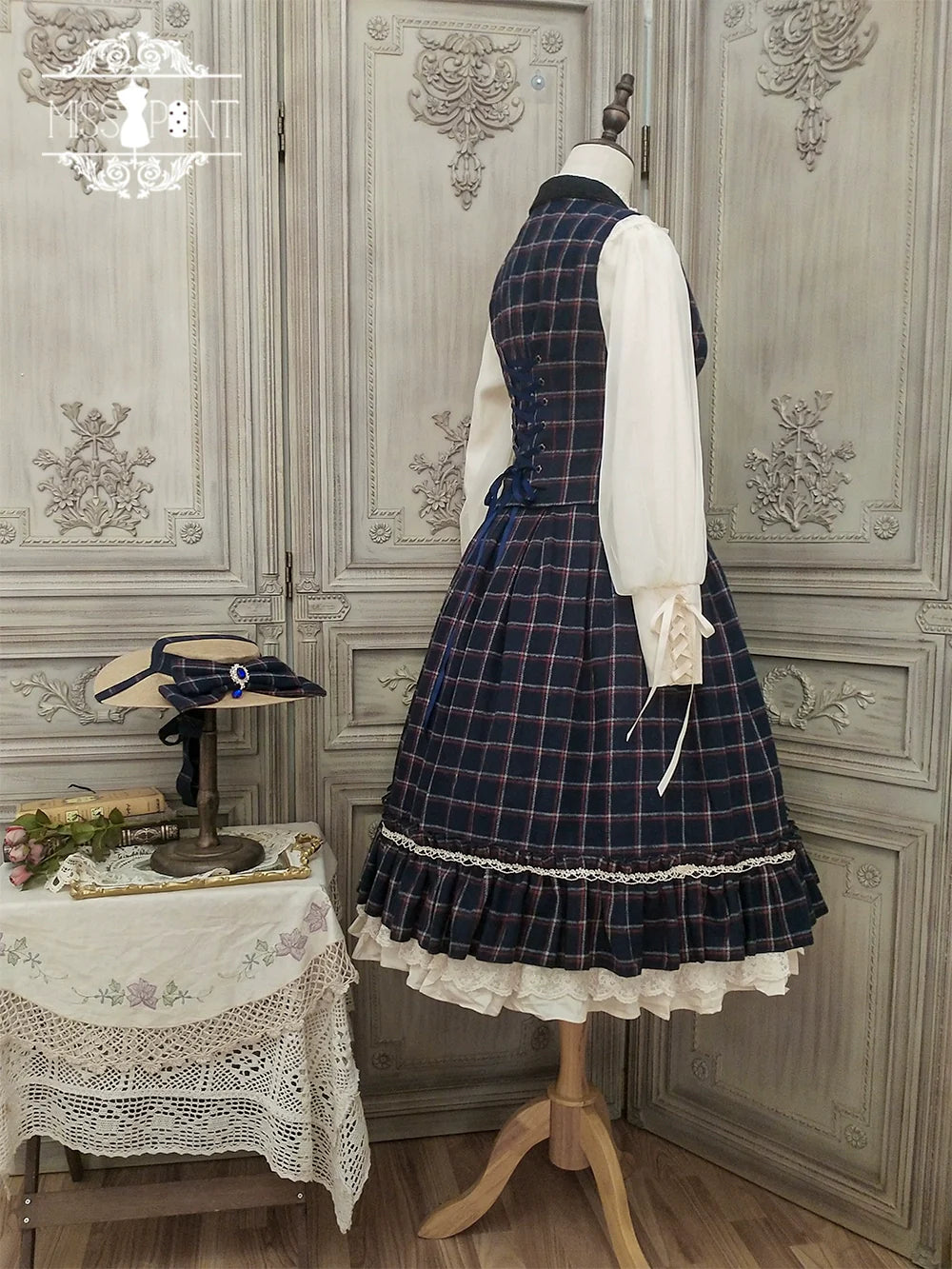 Miss Point - Rose - Elegant Lolita Fishbone Grid Skirt Customized