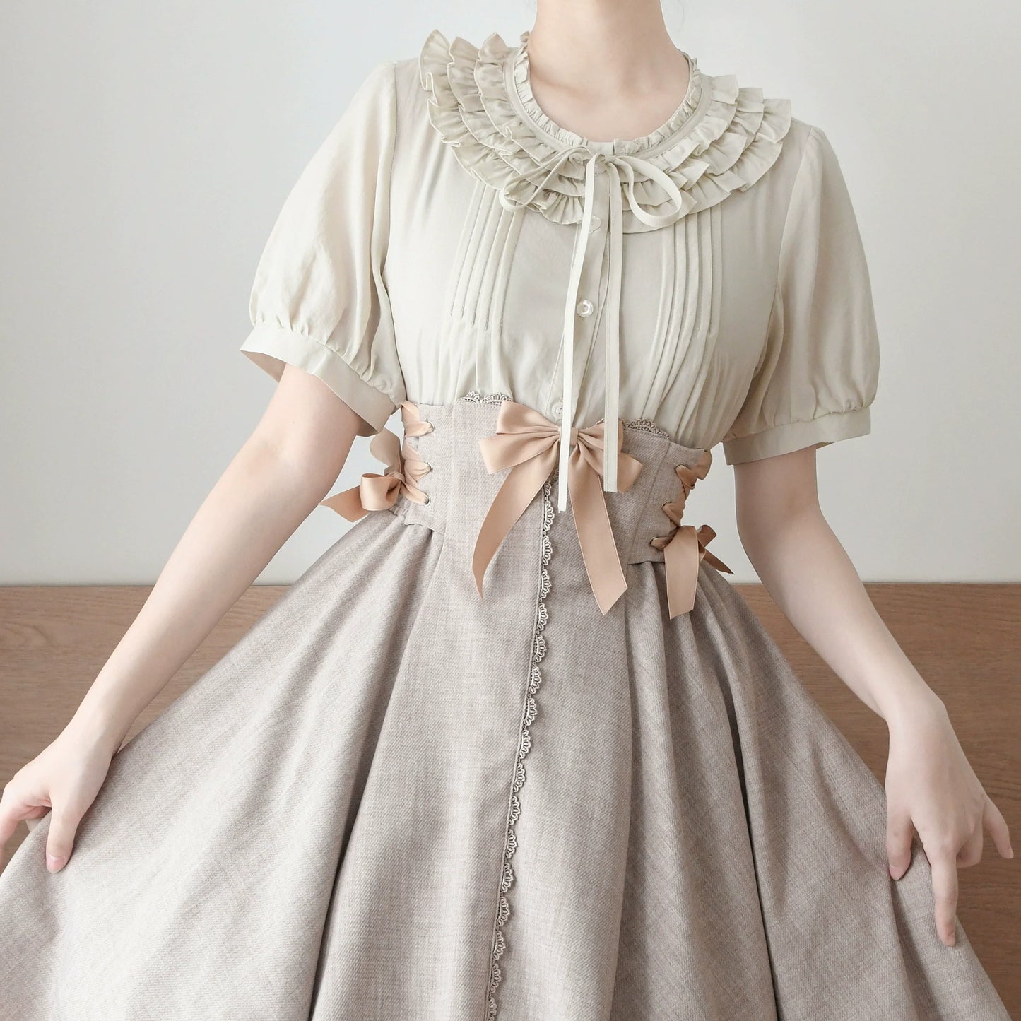 MIST - Vernal Stream - Lightweight Kawaii Lolita Blouse, Detachable Waist Tie