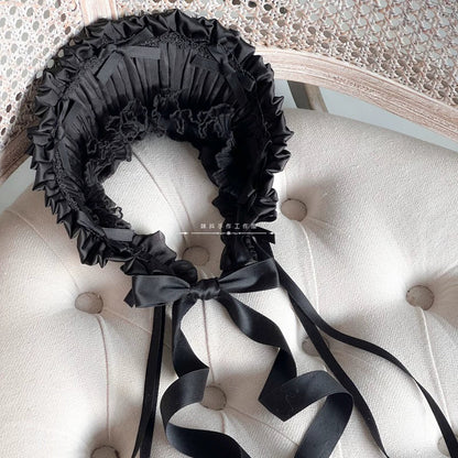 MAID - Elegent Lolita Bonnet Black Ribbon BNT