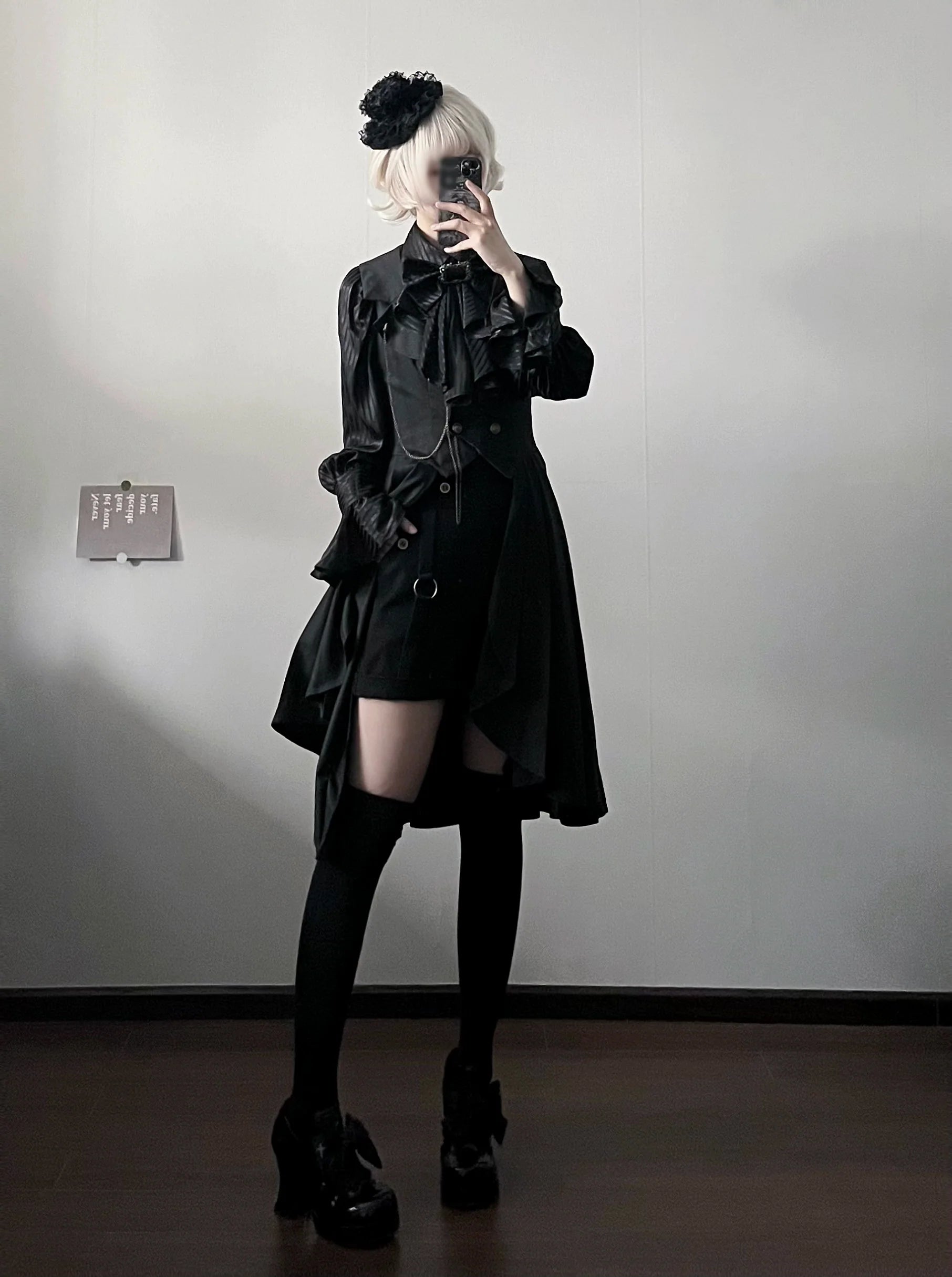 Gazing Galactic - Moonstone - Ouji Lolita Black Vest Prince Long Trailing Vest