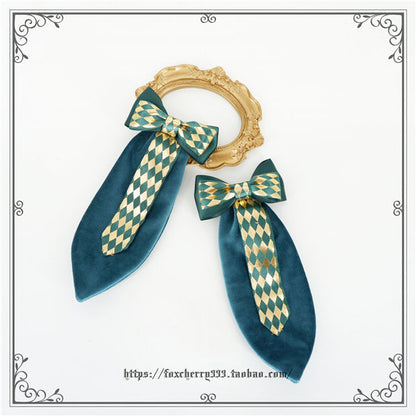 Fox Cherry - Green Lattice Rabbit Ear Bow Lolita Hat Headdress