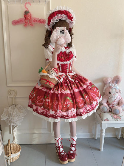 Hanguliang - Strawberry Tale - Sweet Lolita JSK Strawberry Printed Dress