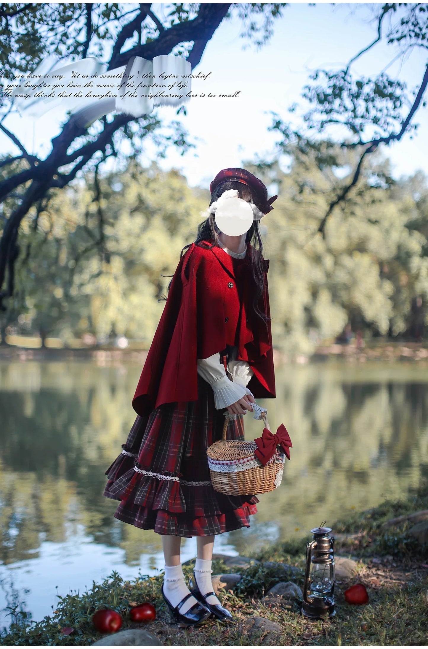 HuTaoMuJK - Little Red Riding Hood - Vintage Lolita Cape & JSK Dress Set