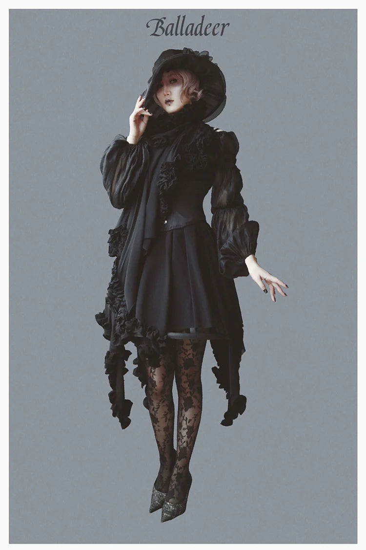 Balladeer - Classic Lolita Shirt Puff Sleeves Open Shoulder Blouse