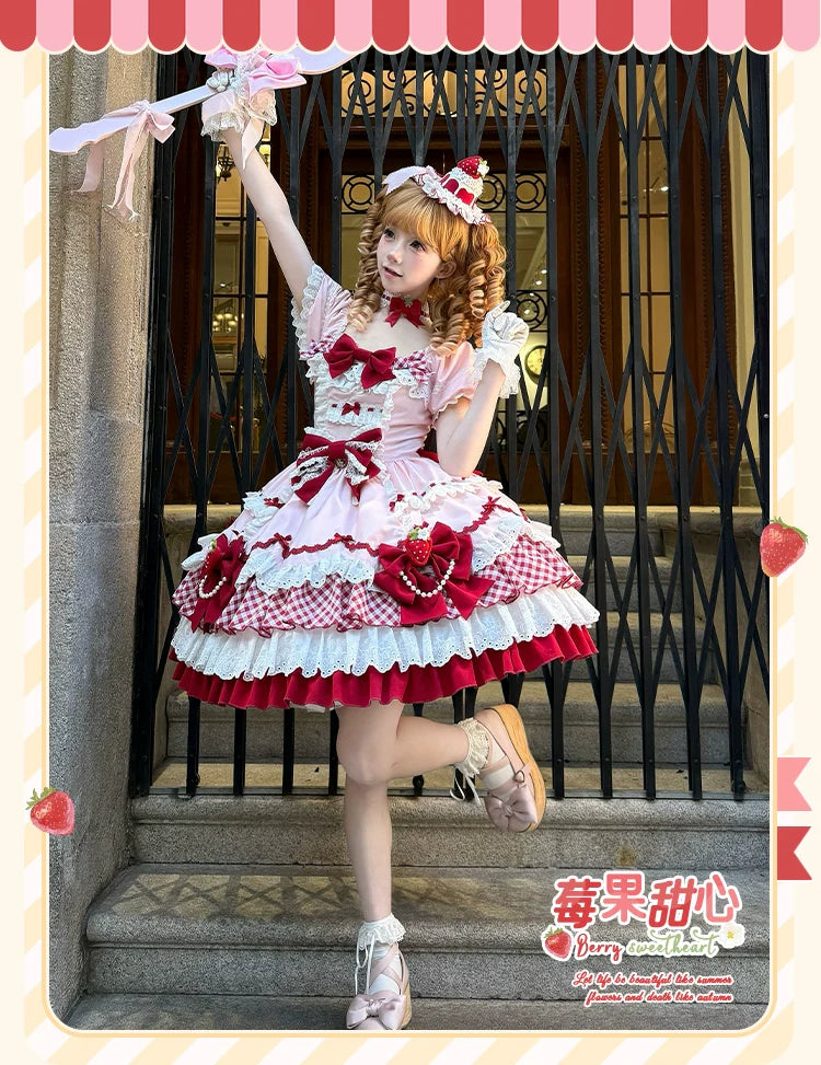 Sakurahime - Berry Sweetheart - Sweet Lolita OP Suit Old School Lolita Dress and Top Hat