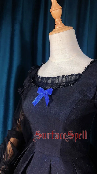 Surface Spell - Nocturne - Custom Gothic Lolita Dress Brocade Puff Sleeve Dress