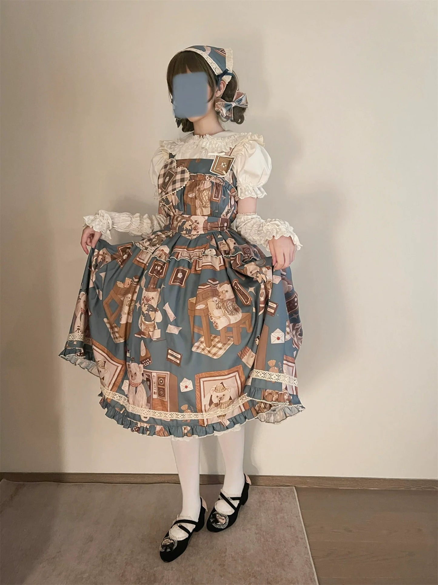 Babyblue - Gretel Bear - Vintage Lolita Dress Teddy Bear Prints Dress