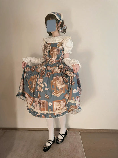 Babyblue - Gretel Bear - Vintage Lolita Dress Teddy Bear Prints Dress