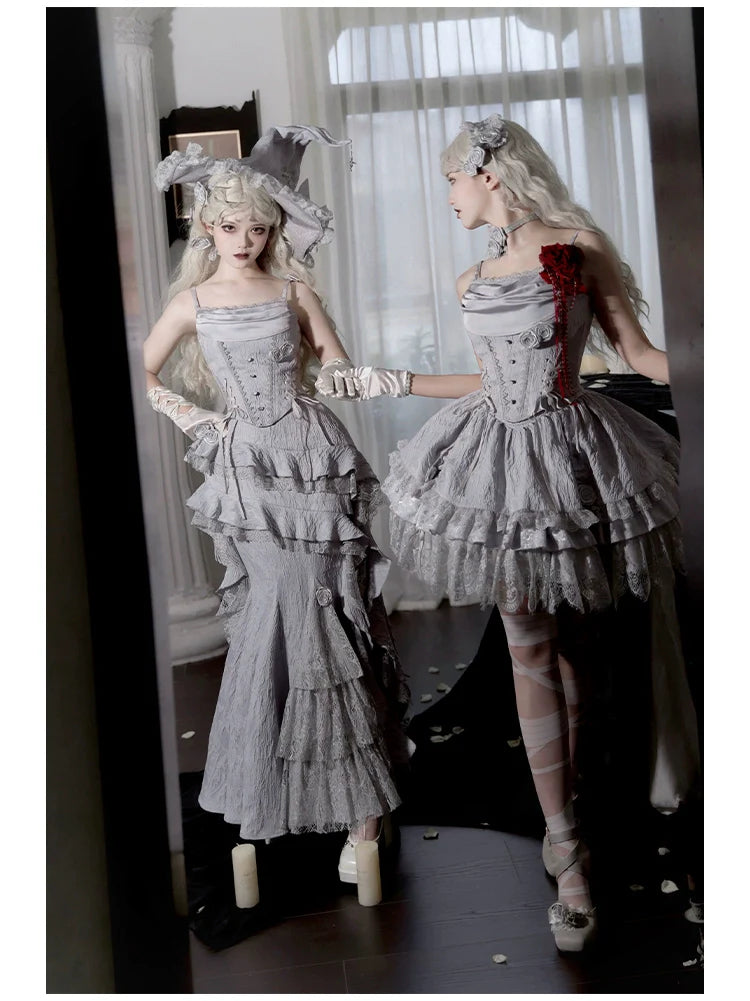 With PUJI - Letter and Poetry ﾂｷ Twilight - Gothic Witch Lolita SK Suit Bodice Mermaid Dress