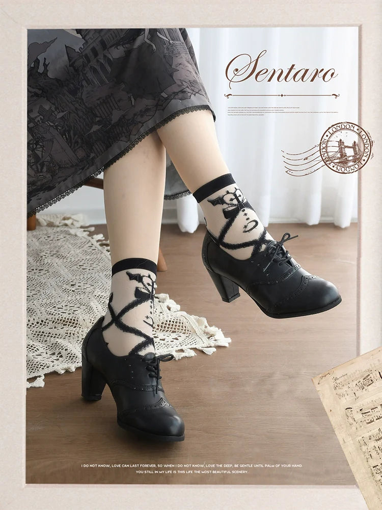 Sentaro - Retro Lolita Heel Shoes Handmade Perforated Strap Leather Shoes