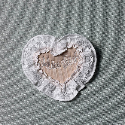 Alice Girl - Arrogant Miss - Heart-Shaped Lolita Brooch with Lace and Embroidery