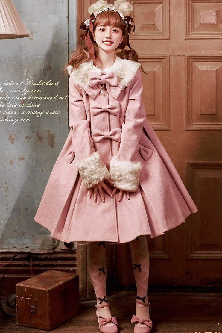 Unideer - Winter Lolita Coat Wool Bow Overcoat