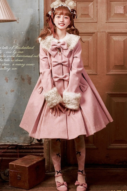 Unideer - Winter Lolita Coat Wool Bow Overcoat