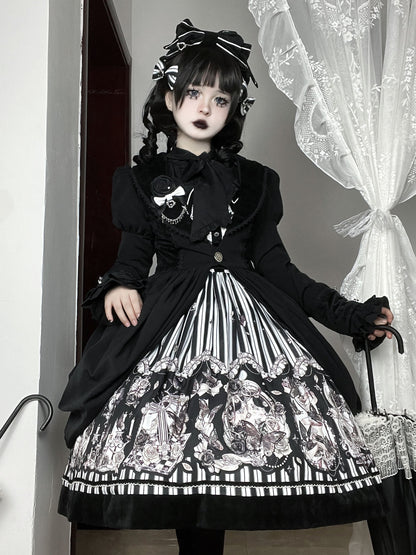 Little Bear - Gothic Lolita Black and White Striped JSK Set
