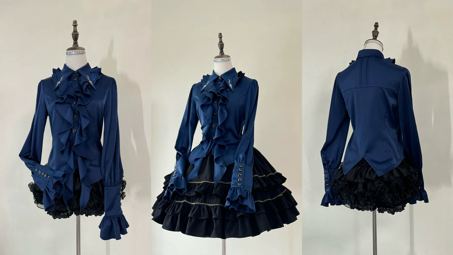 SilentMars - Fallen Moon Rule - Military Lolita Shirt Set Retro Knight Style Blouse