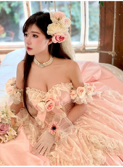 Diamond Honey - Love and Roses - Princess Bridal Wedding Lolita Dress With Rose Detail and Tiered Skirt
