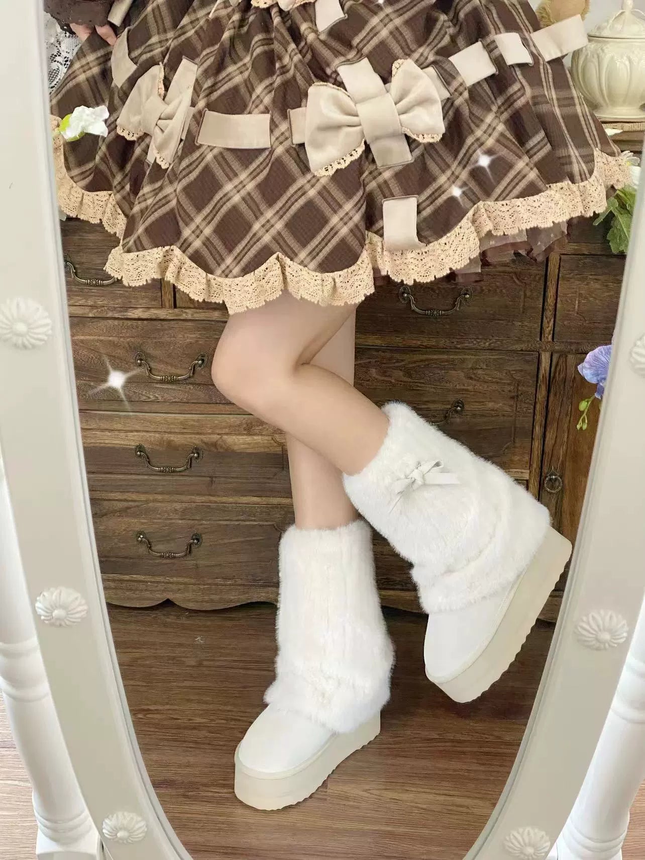 Pure Tea For Dream - Winter Love Song - Winter Lolita Mid-Calf Boots Plush Snow Boots Thick Sole