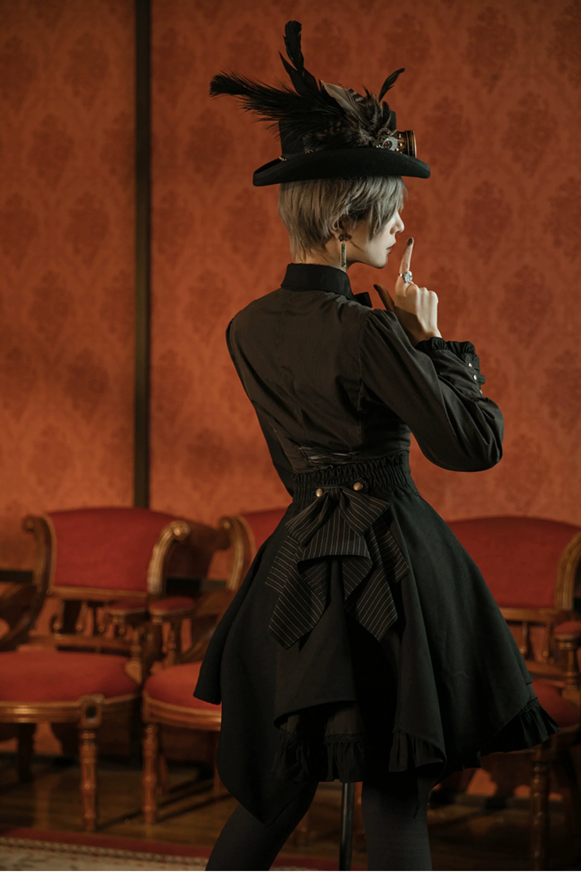 Mr. Yi's Steam Continent - Gothic Lolita Skirt Black High-Waisted Leather Waistband Skirt