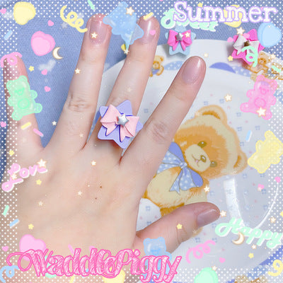 WaddlePiggy - Sweet Lolita Adjustable Handmade Star Bow Lolita Ring