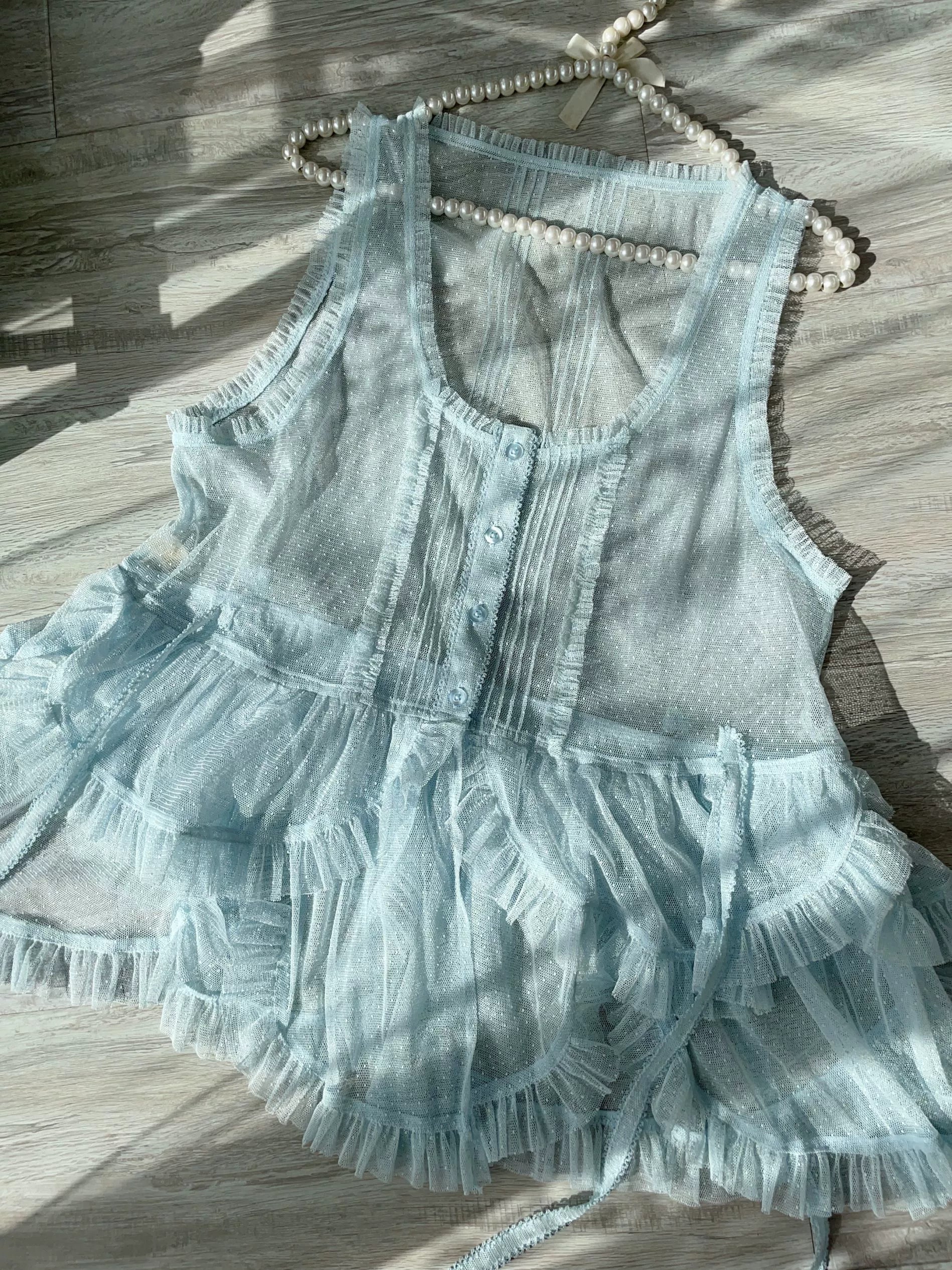 Sweet Dreamer - Antique Wall - Classic Vintage Lolita Vest Tulle Polka Dot Vest