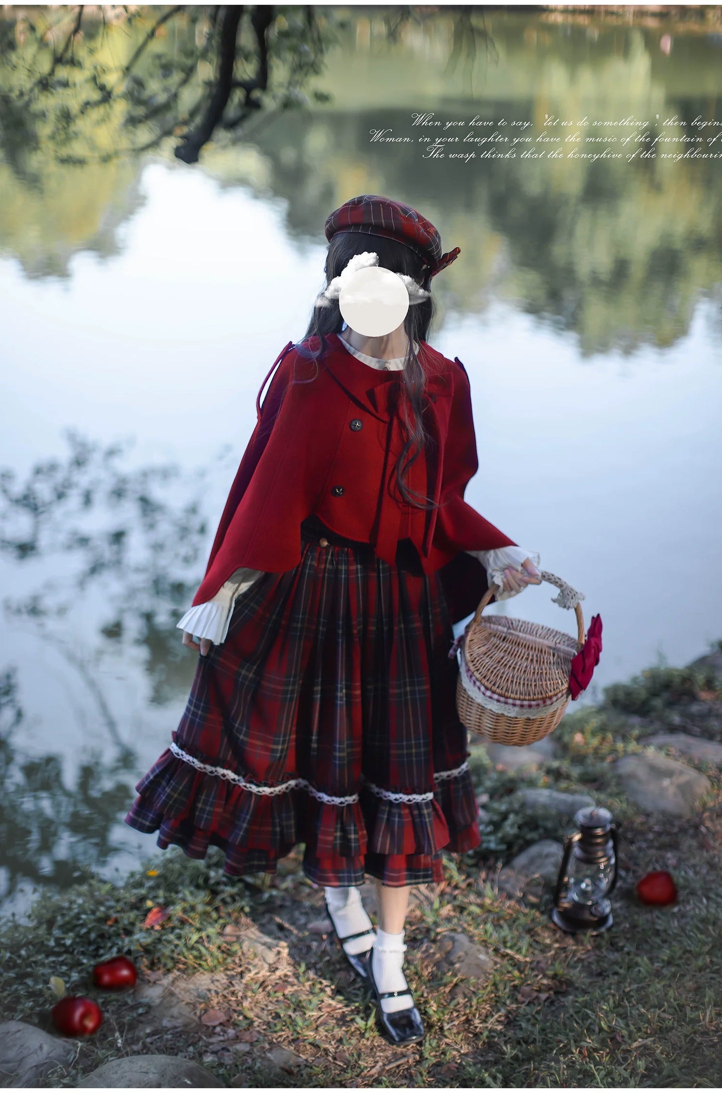 HuTaoMuJK - Little Red Riding Hood - Vintage Lolita Cape & JSK Dress Set