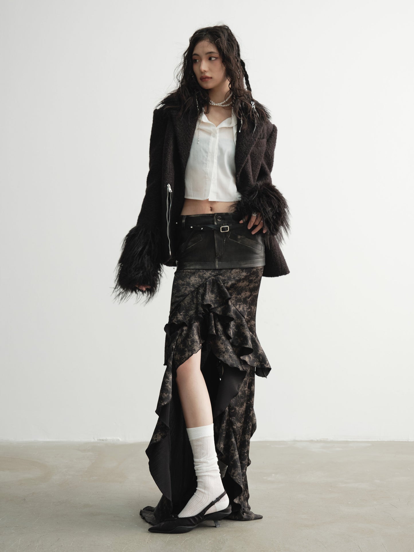 Imitation Fur Patchwork Oblique Placket Coat