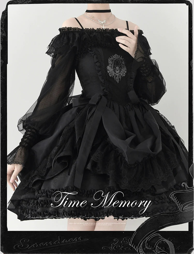 Time Memory - Layered Heart - Sheer Classic Shirt with Mutton Sleeves & Polka Dot