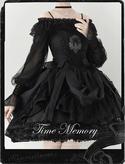 Time Memory - Layered Heart - Sheer Classic Shirt with Mutton Sleeves & Polka Dot