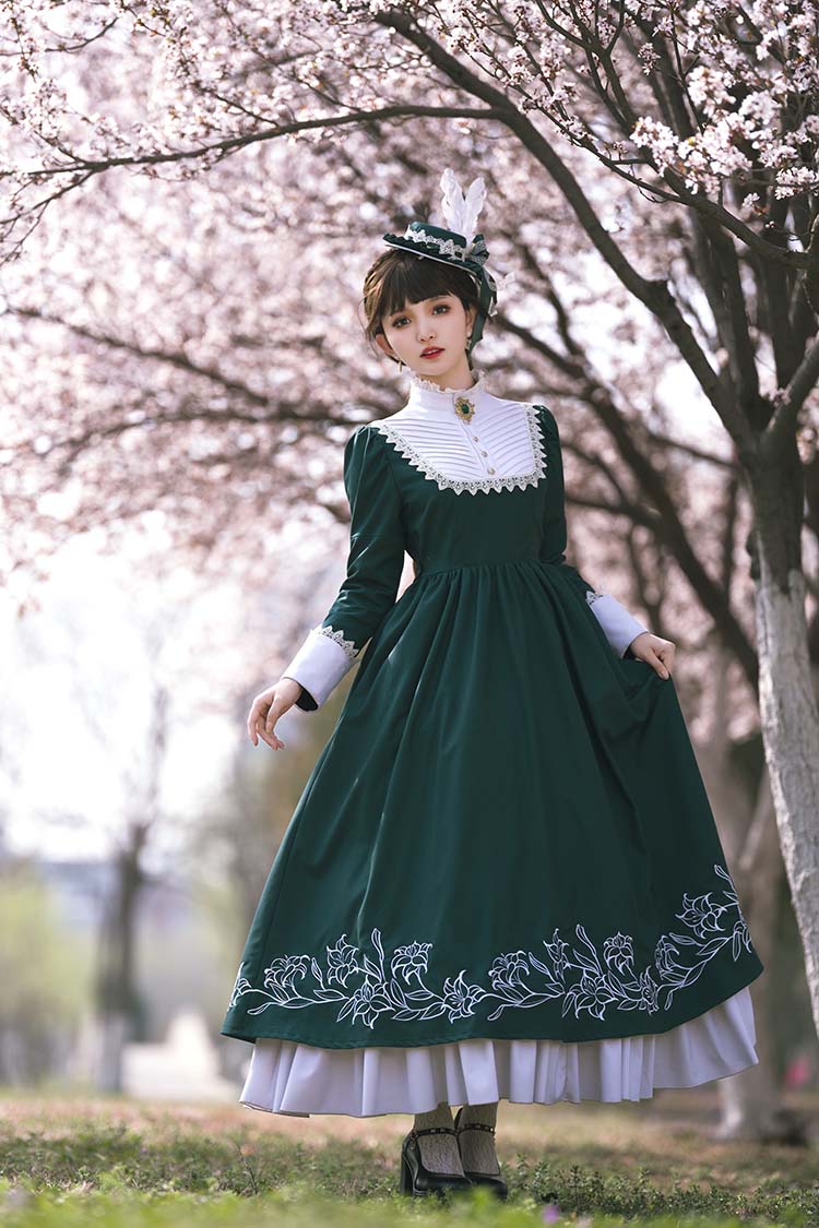 Youpairui - Lobnya - Gothic Nun Lolita Green OP Dress Set