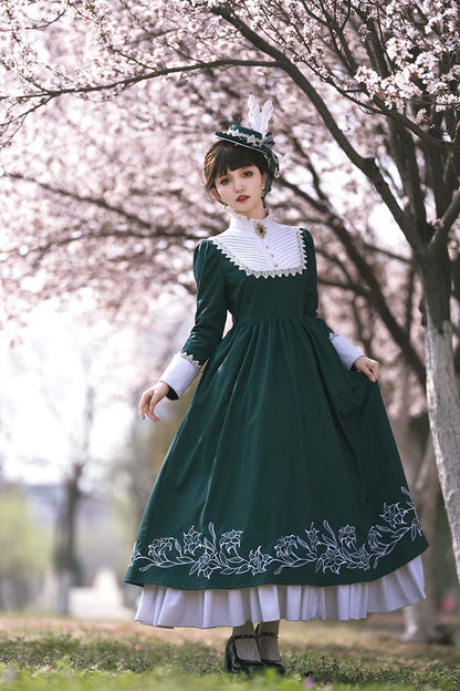 Youpairui - Lobnya - Gothic Nun Lolita Green OP Dress Set
