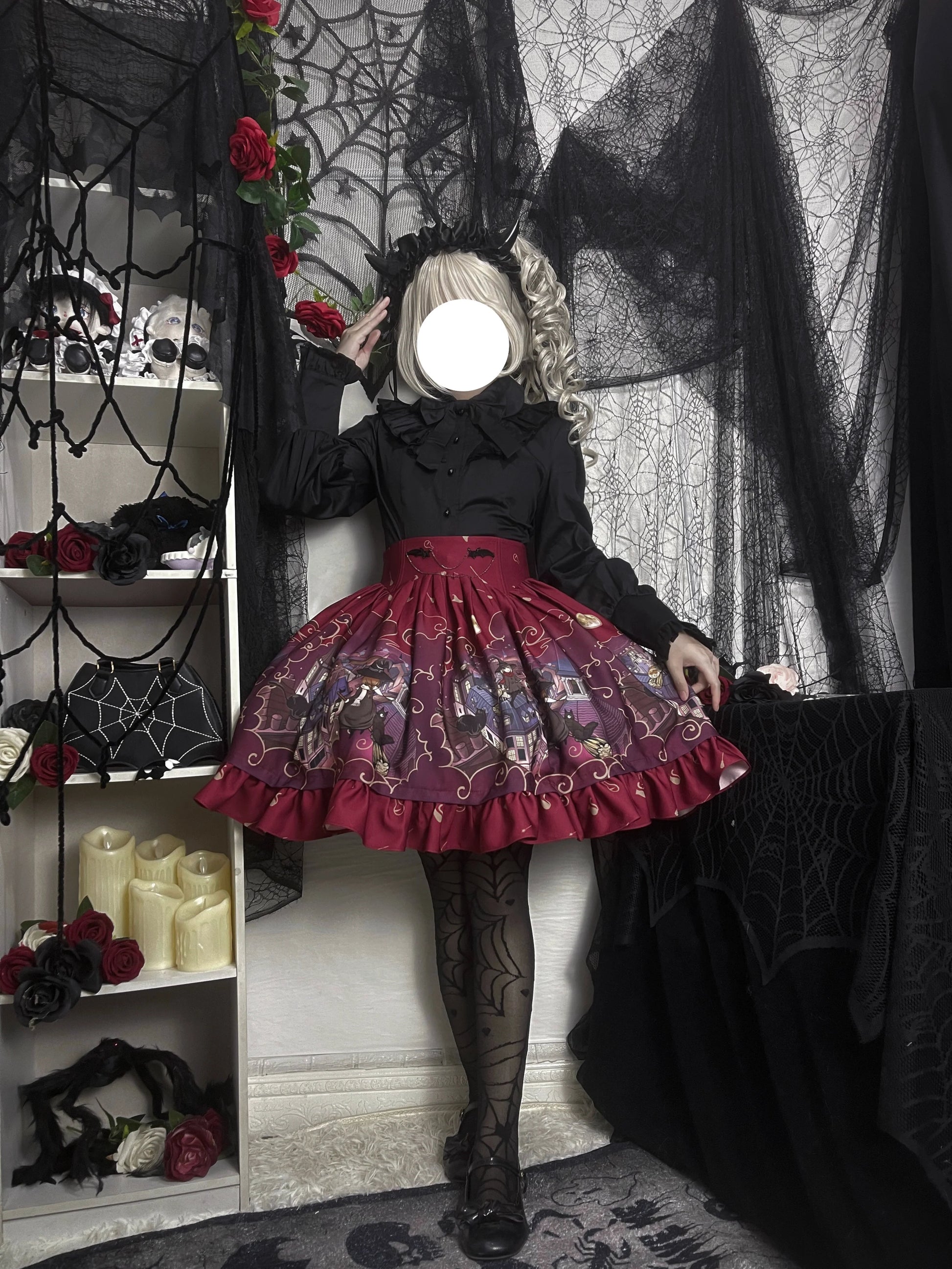 Magic Tea Party - Witching Night - Gothic Lolita SK Halloween Chiffon Skirt
