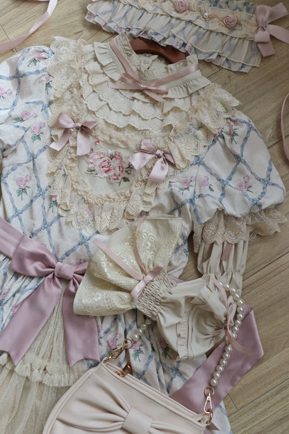 Moon River - Elegant Lolita OP Dress Short Sleeve Square Neckline Print Dress