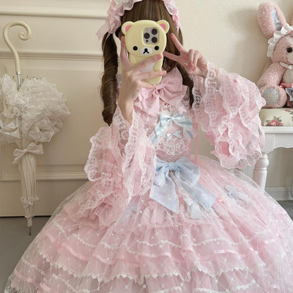 Hanguliang - Spring Awakening - Sweet Lolita JSK and Princess-Sleeved Shirt with Lace Detail