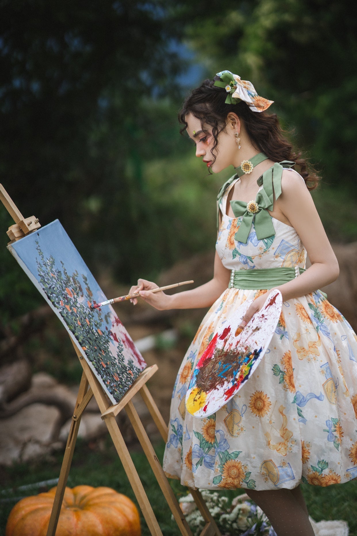 Akiyama Future Studio - Sunflower Print Lolita JSK Dress in Breathable Light Fabric