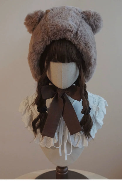 Besozealous - Winter Lolita Hat Bear Ears Hooded Hat