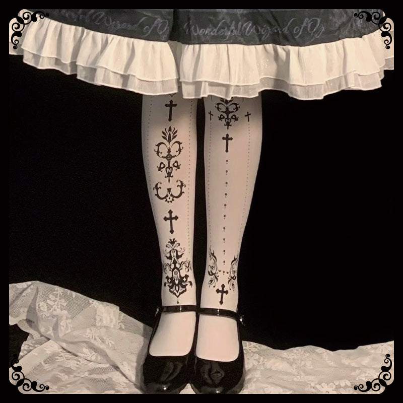 Wulala Mew - Elegant Lolita Pantyhose Daily Gold Foil Printing Tights
