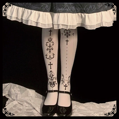 Wulala Mew - Elegant Lolita Pantyhose Daily Gold Foil Printing Tights