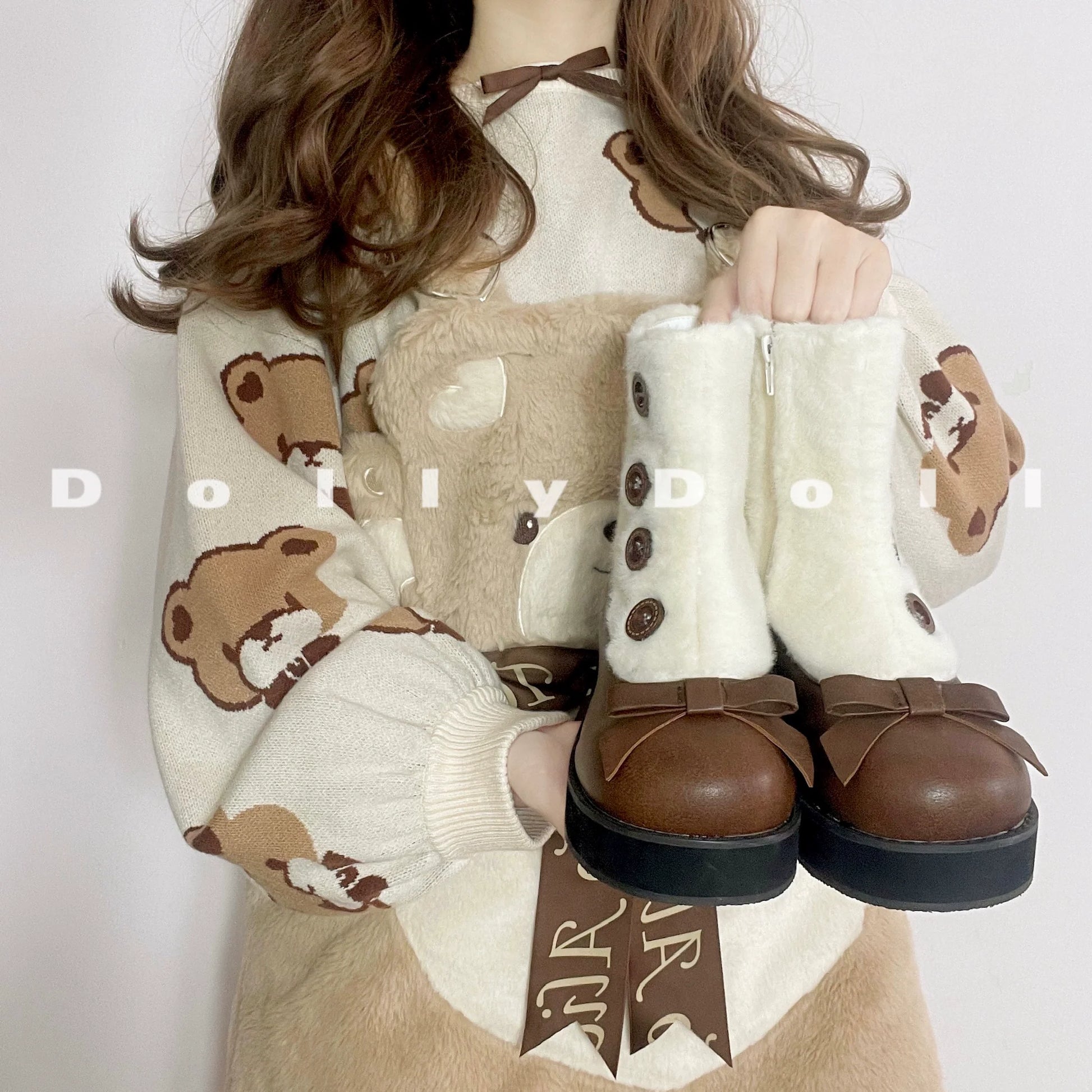 Dolly Doll - Winter Lolita Boots Fur Mary Jane Lolita Low Heel Shoes