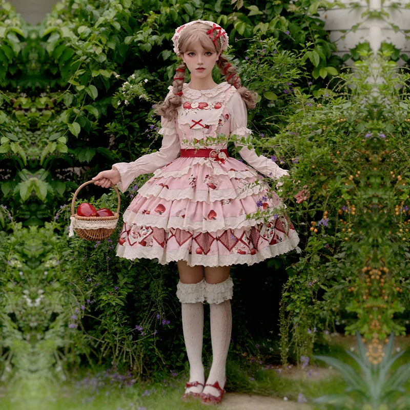 With PUJI - Apple Orchard - Country Lolita SK Embroidered Twins Lolita Top Skirt
