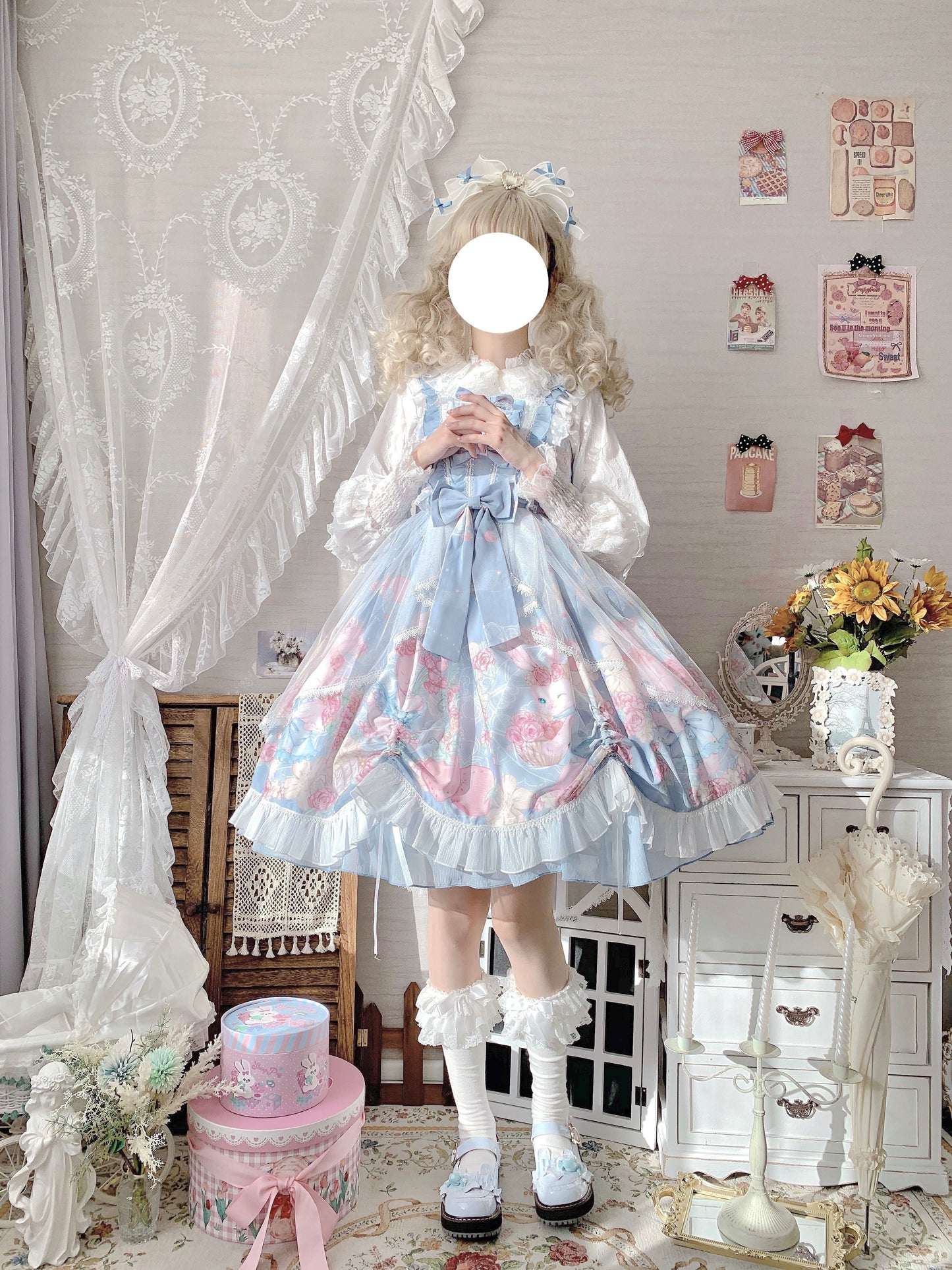 Sugar Girl - Sweet Lolita Summer JSK Dress, Wreath Bunny Printed