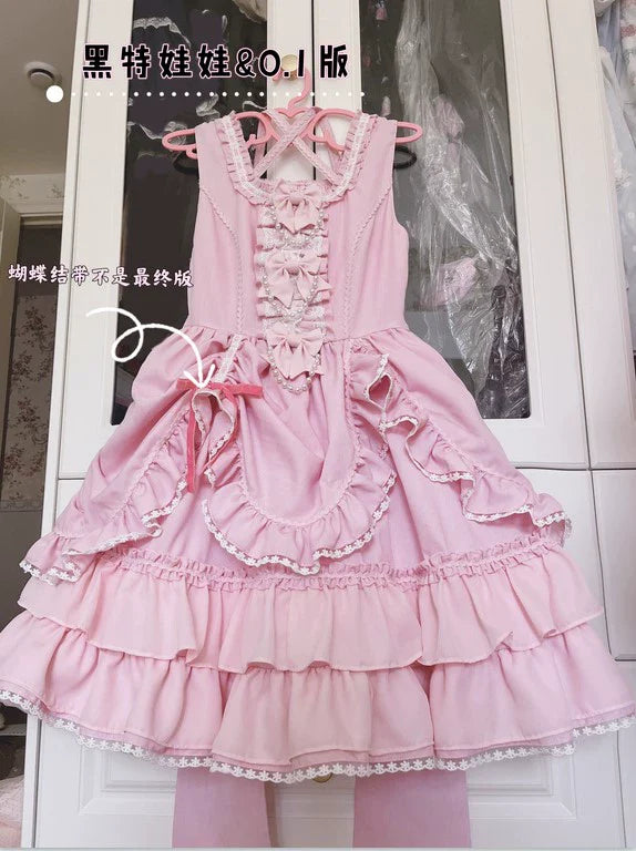 Catlow Rabbit - Black Lolita Doll OP/JSK with Adjustable Elasticity