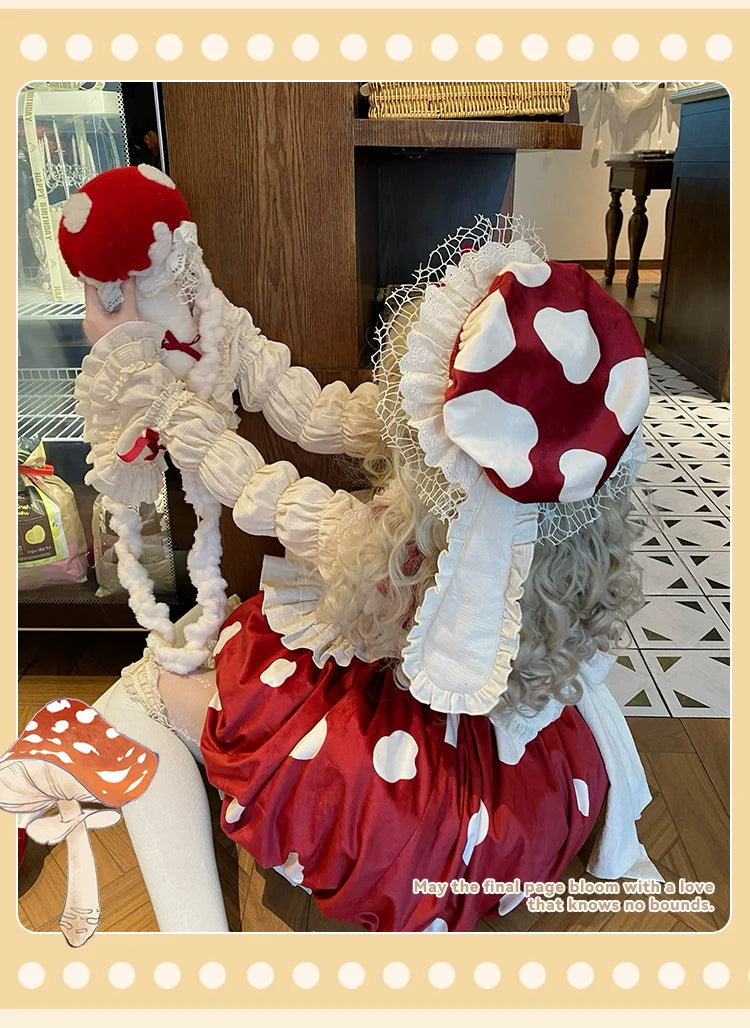 Sakurahime - Mushroom - Kawaii Lolita OP Dress with Apron and Detachable Sleeves
