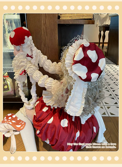 Sakurahime - Mushroom - Kawaii Lolita OP Dress with Apron and Detachable Sleeves
