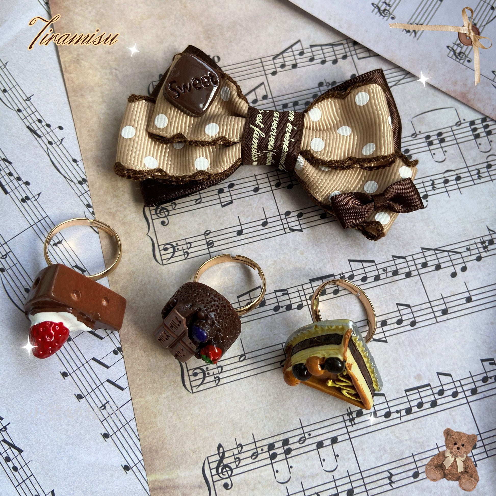 Bear Doll - Augustina - Kawaii Lolita Chocolate Paired Brooch and Hair Clip