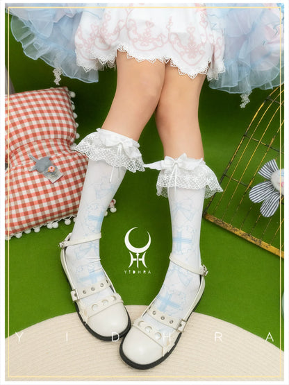 Yidhra - Printed Sweet Lolita Calf Socks, Detachable Calf Band