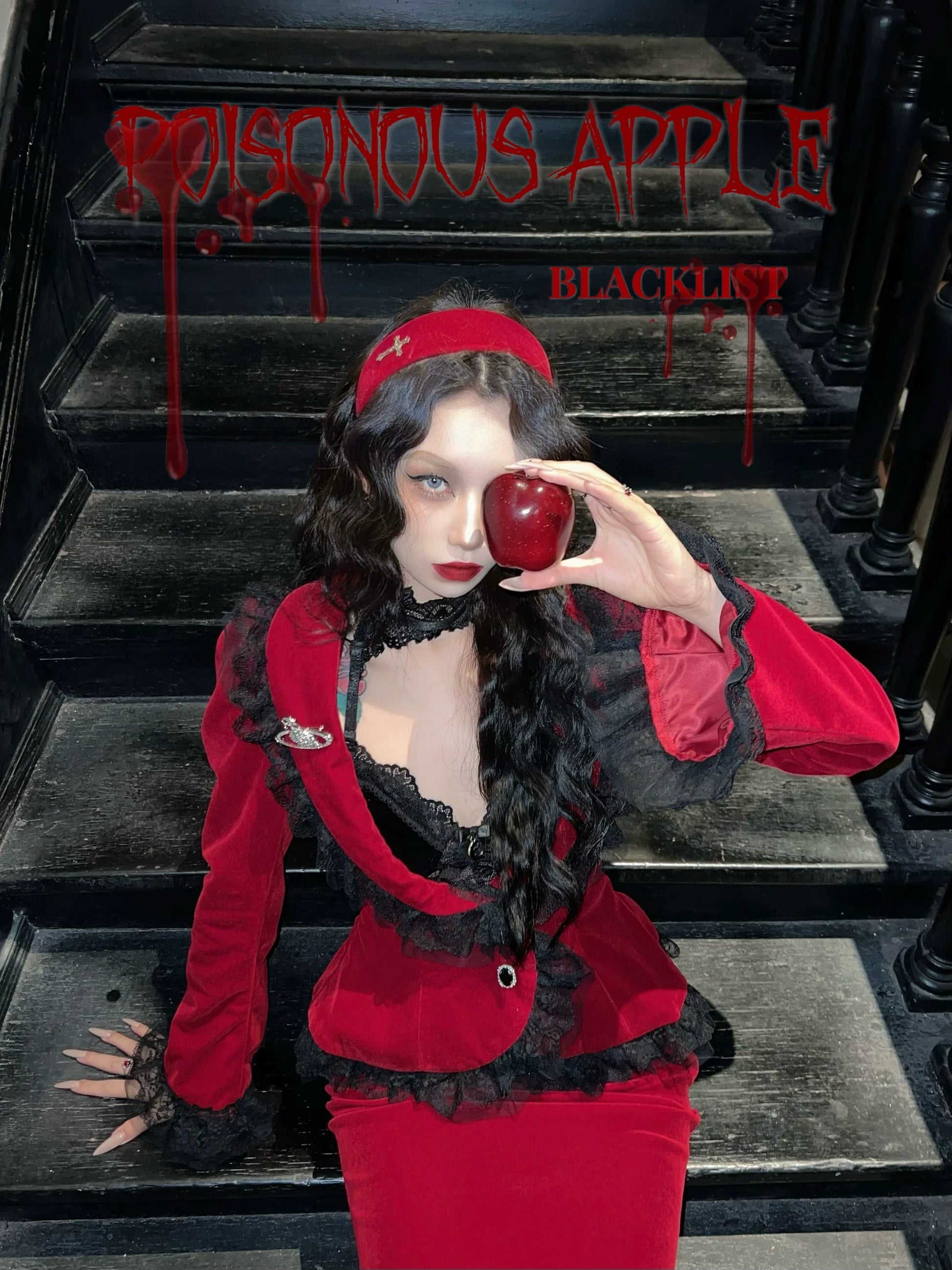 BLACKLIST - Poisonous Apple - Christmas Lolita Dress Bungundy Fishtail Skirt Set