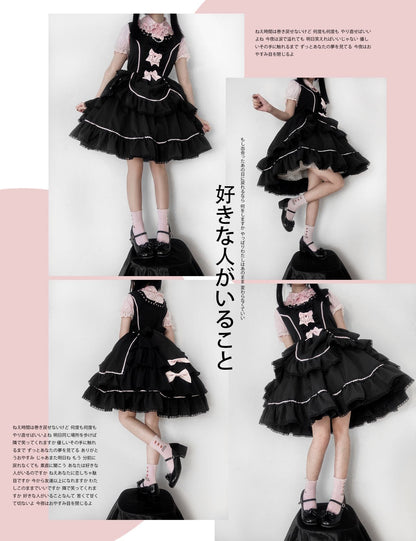 Catlow Rabbit - Black Lolita Doll OP/JSK with Adjustable Elasticity